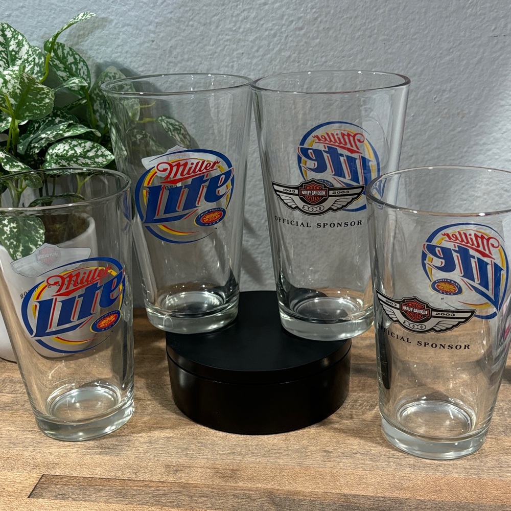 Set of 4 ~ Miller Lite ~ Harley-Davidson ~ 100 Anniversary Pint Glasses
